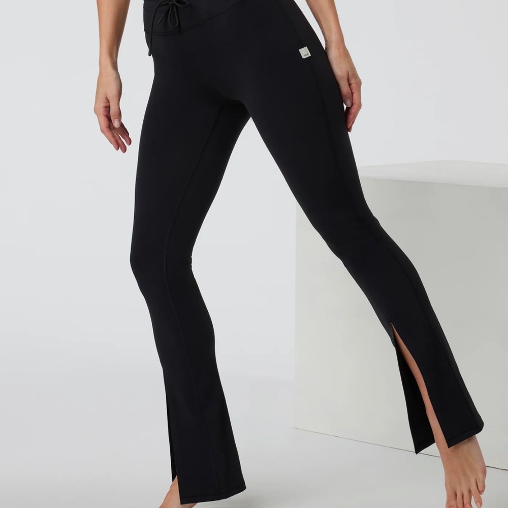 Black Flared Leggings with Slit
